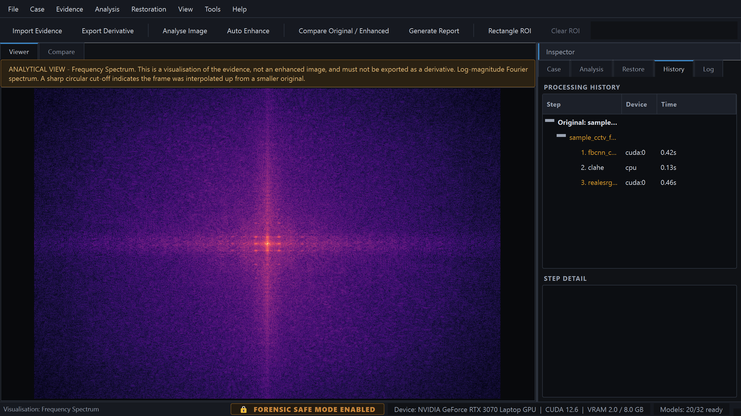 Frequency spectrum visualisation of the evidence image