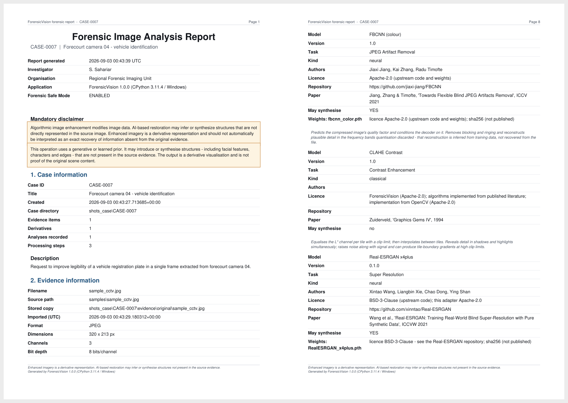 Two pages of the generated PDF report